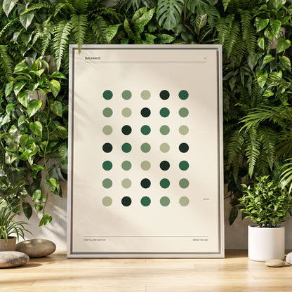 Weimar Green Rhythm, green, beige, black minimalist wall art displayed in a styled interior, gallery view 2