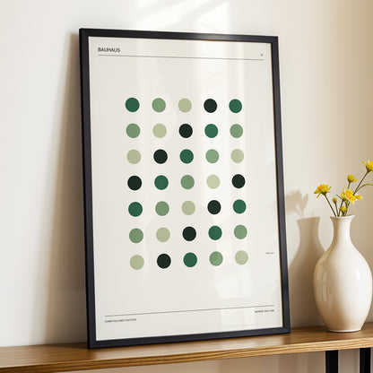 Weimar Green Rhythm, green, beige, black minimalist wall art displayed in a styled interior, gallery view 3