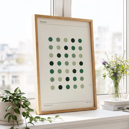 Weimar Green Rhythm, green, beige, black minimalist wall art displayed in a styled interior, gallery view 6