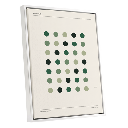 Weimar Green Rhythm, green, beige, black minimalist wall art shown as a white framed canvas wall art