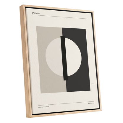 Weimar Orbit, beige, black, gray minimalist wall art shown as a oak framed canvas wall art