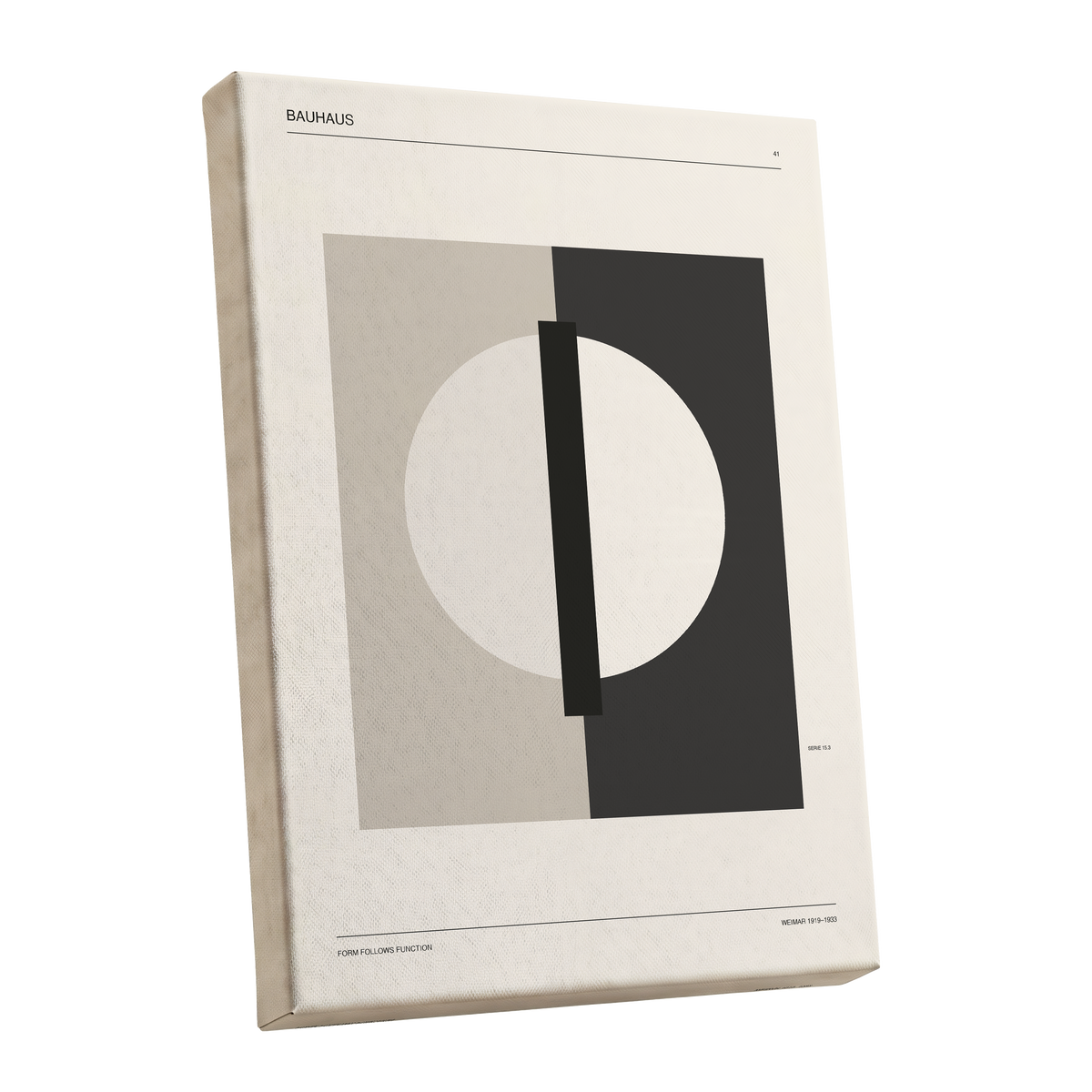 Weimar Orbit, beige, black, gray minimalist wall art shown as a stretched canvas wall art