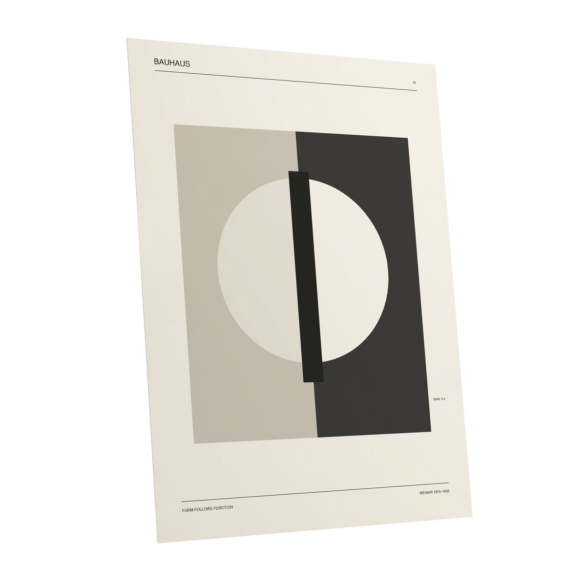Weimar Orbit, beige, black, gray minimalist wall art shown as a unframed poster wall art print