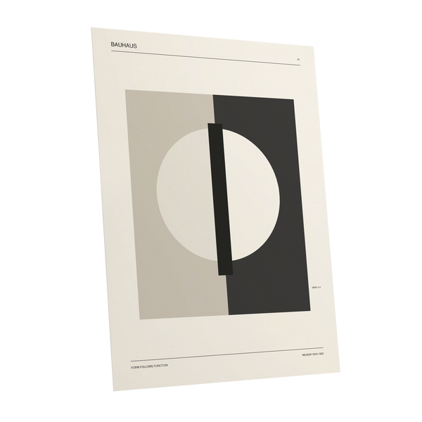 Weimar Orbit, beige, black, gray minimalist wall art shown as a unframed poster wall art print