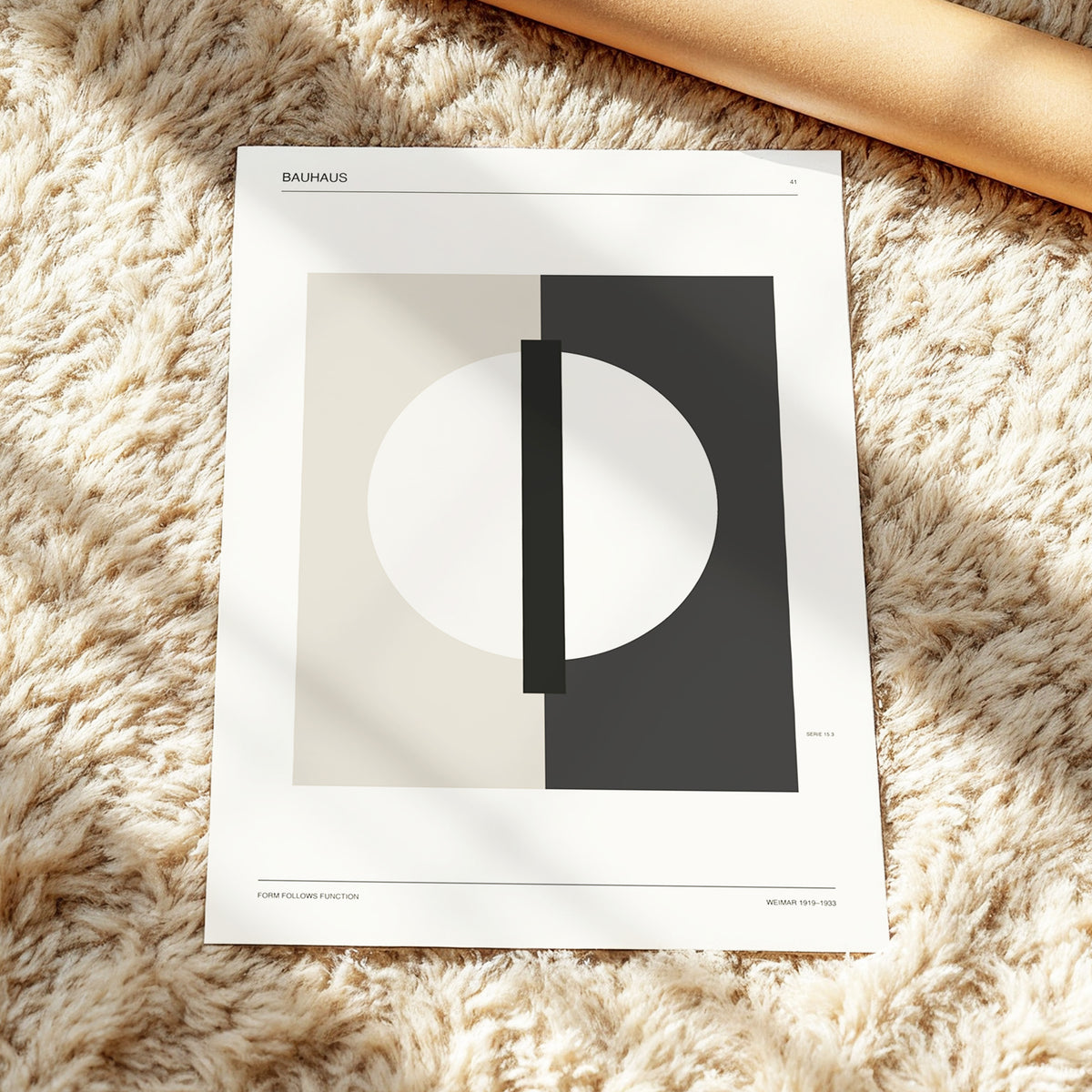 Weimar Orbit, beige, black, gray minimalist wall art displayed in a styled interior, gallery view 3