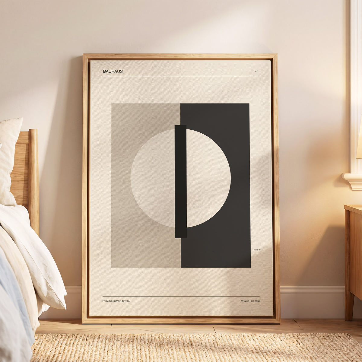 Weimar Orbit, beige, black, gray minimalist wall art displayed in a styled interior, gallery view 6