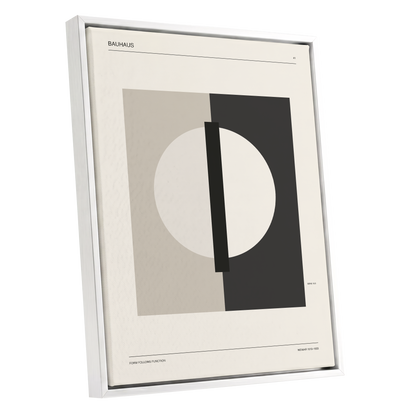 Weimar Orbit, beige, black, gray minimalist wall art shown as a white framed canvas wall art