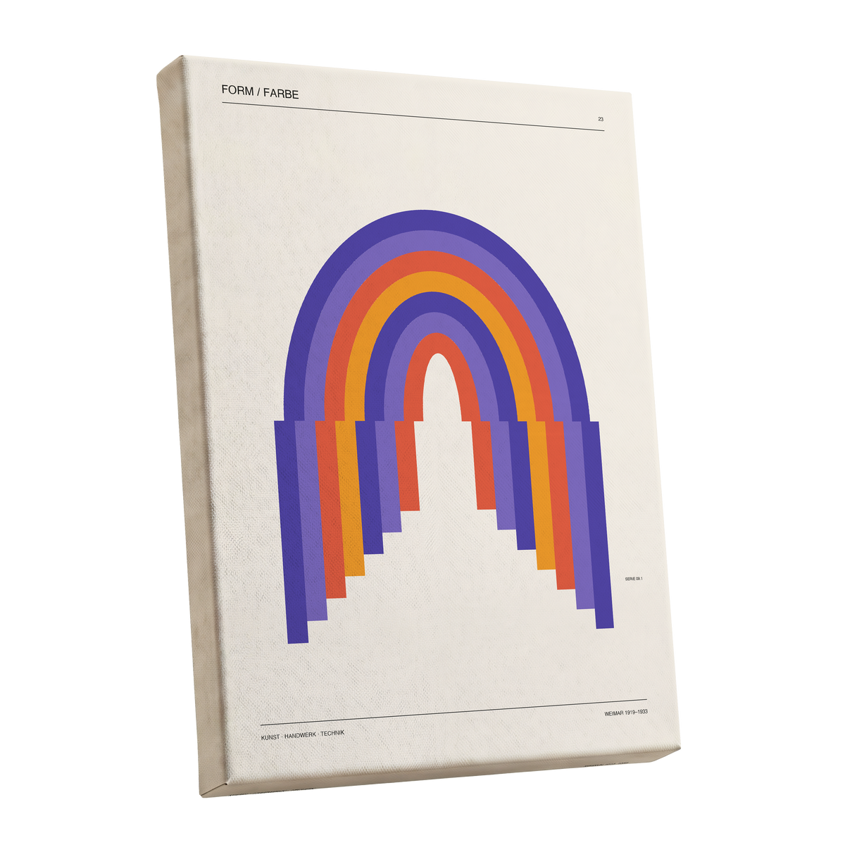 Weimar Rainbow Arches, beige, purple, orange minimalist wall art shown as a stretched canvas wall art