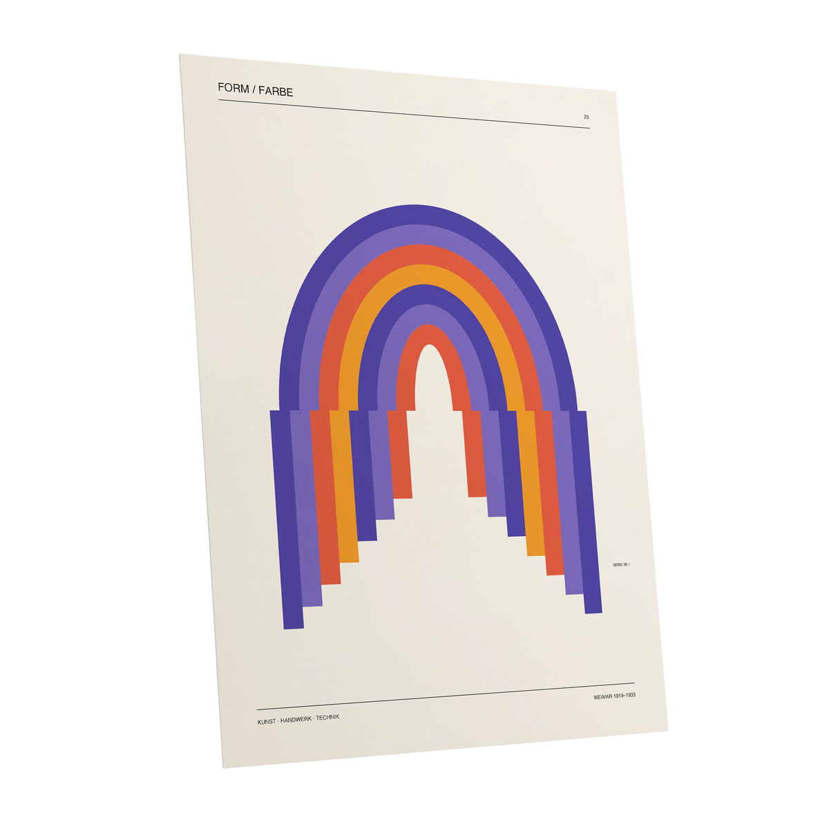 Weimar Rainbow Arches, beige, purple, orange minimalist wall art shown as a unframed poster wall art print