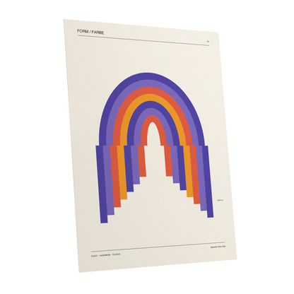 Weimar Rainbow Arches, beige, purple, orange minimalist wall art shown as a unframed poster wall art print