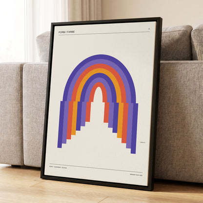 Weimar Rainbow Arches, beige, purple, orange minimalist wall art displayed in a styled interior, gallery view 1