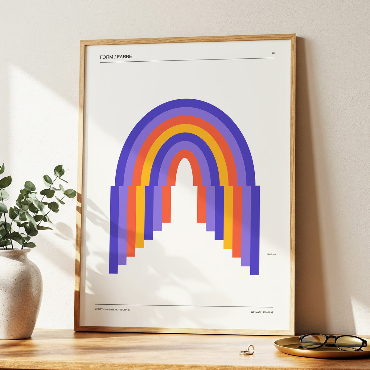 Weimar Rainbow Arches, beige, purple, orange minimalist wall art displayed in a styled interior, gallery view 2