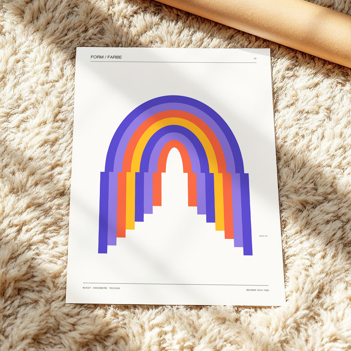 Weimar Rainbow Arches, beige, purple, orange minimalist wall art displayed in a styled interior, gallery view 3