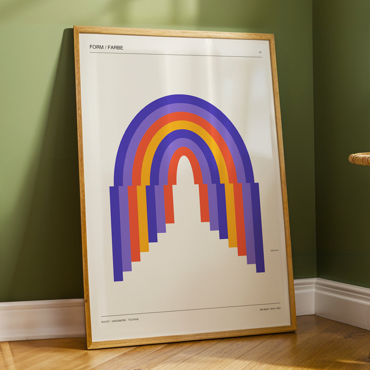 Weimar Rainbow Arches, beige, purple, orange minimalist wall art displayed in a styled interior, gallery view 4