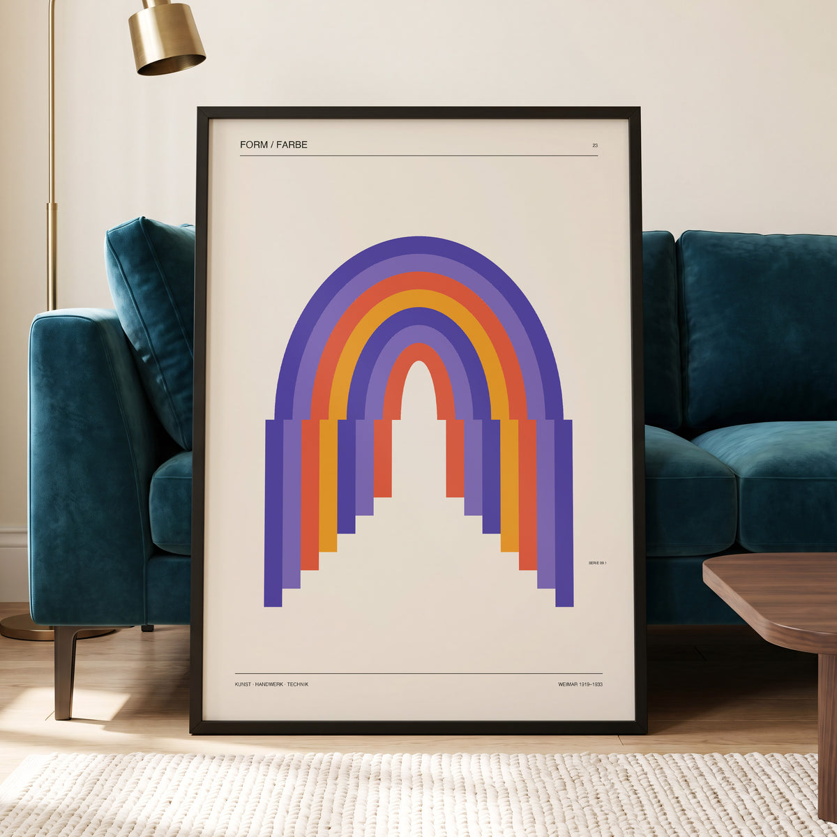 Weimar Rainbow Arches, beige, purple, orange minimalist wall art displayed in a styled interior, gallery view 5