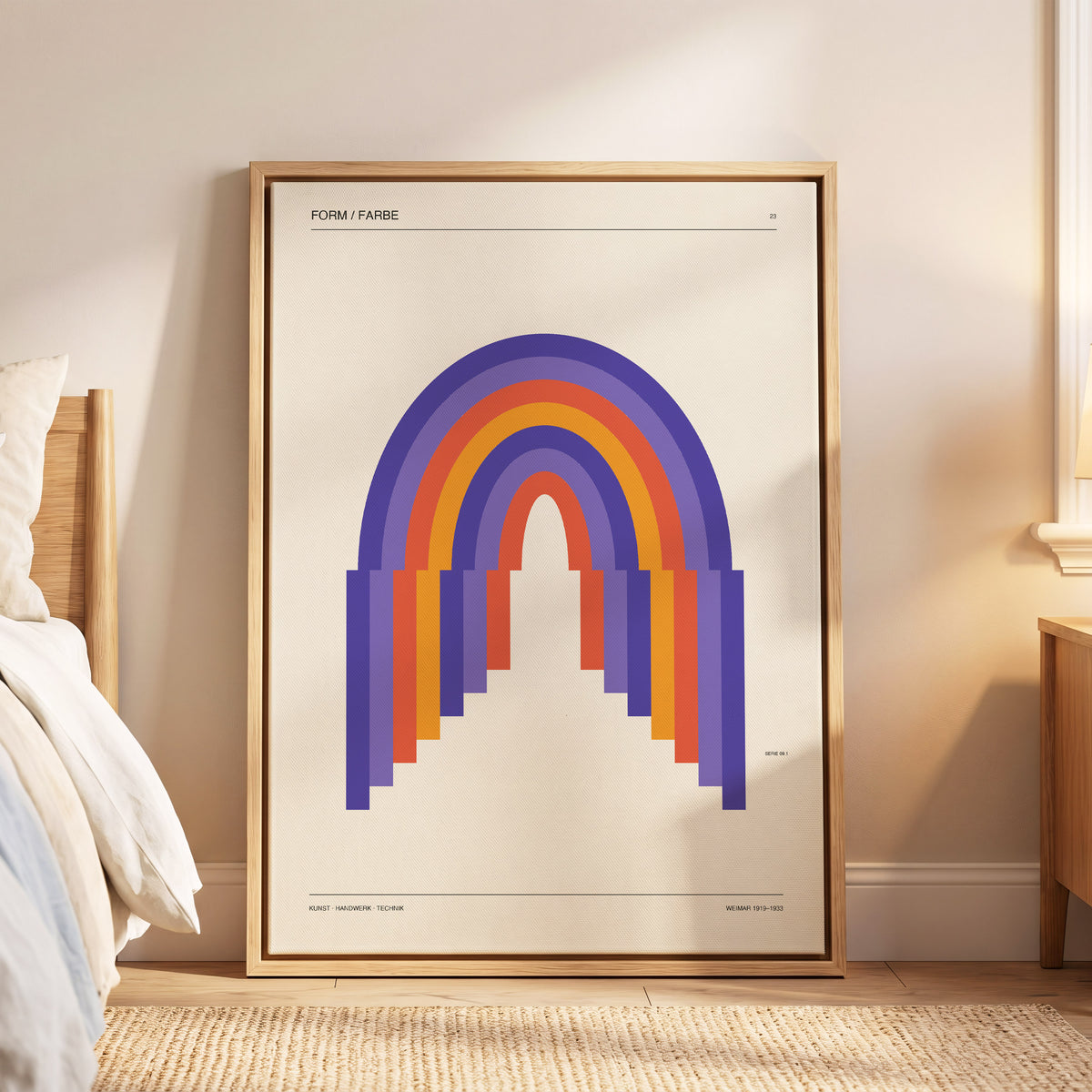 Weimar Rainbow Arches, beige, purple, orange minimalist wall art displayed in a styled interior, gallery view 6