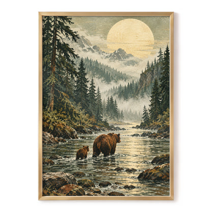 Where the Bears Wander, green, brown, beige nature wall art, front artwork view