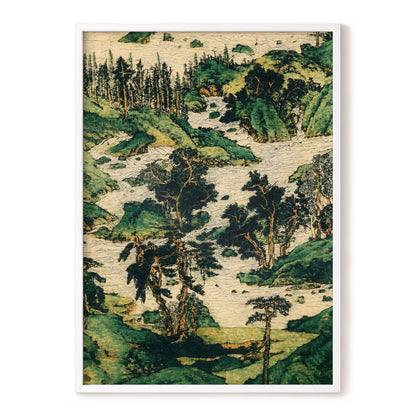 Where the River Wanders, green, beige, black nature wall art, front artwork view