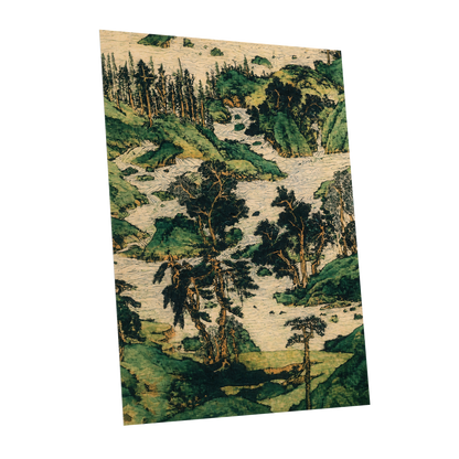 Where the River Wanders, green, beige, black nature wall art shown as a unframed poster wall art print