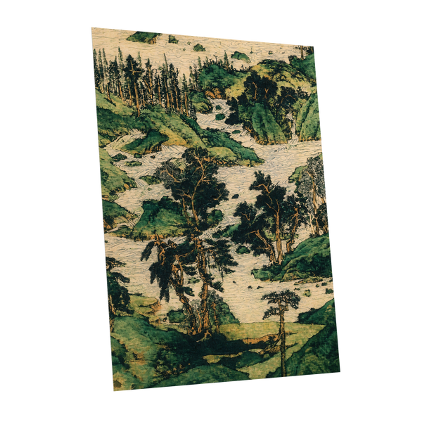 Where the River Wanders, green, beige, black nature wall art shown as a unframed poster wall art print