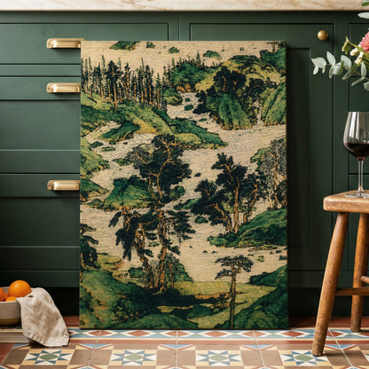 Where the River Wanders, green, beige, black nature wall art displayed in a styled interior, gallery view 7