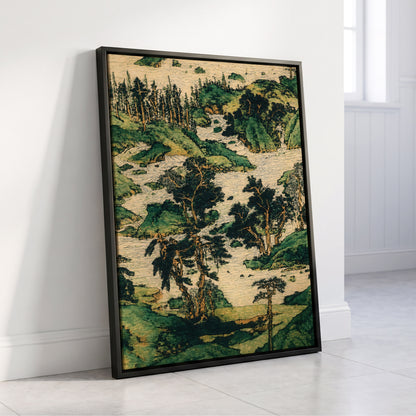 Where the River Wanders, green, beige, black nature wall art displayed in a styled interior, gallery view 8