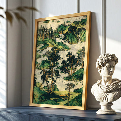 Where the River Wanders, green, beige, black nature wall art displayed in a styled interior, gallery view 9