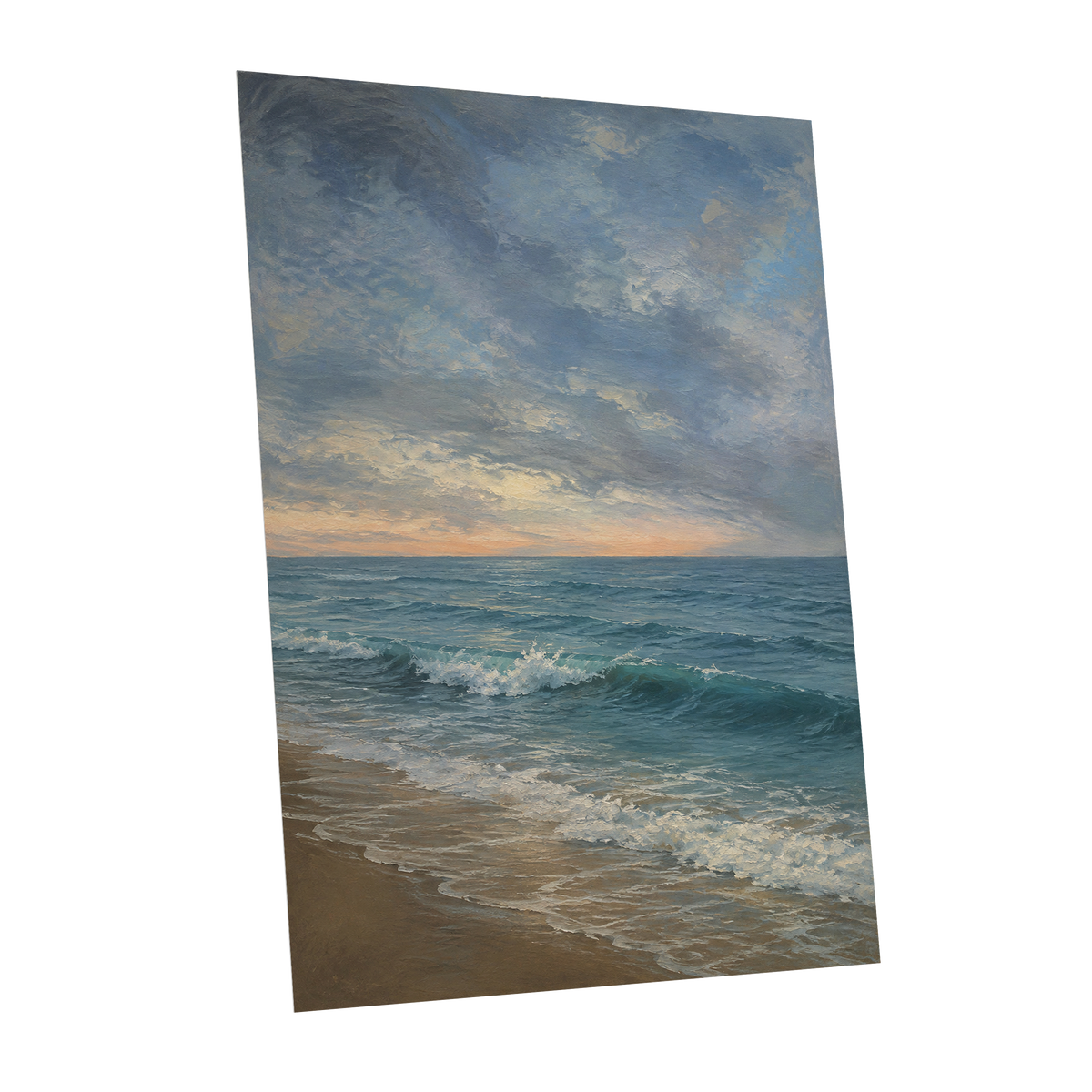 Where the Tide Glows, blue, gray, beige nature wall art shown as a unframed poster wall art print