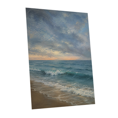 Where the Tide Glows, blue, gray, beige nature wall art shown as a unframed poster wall art print