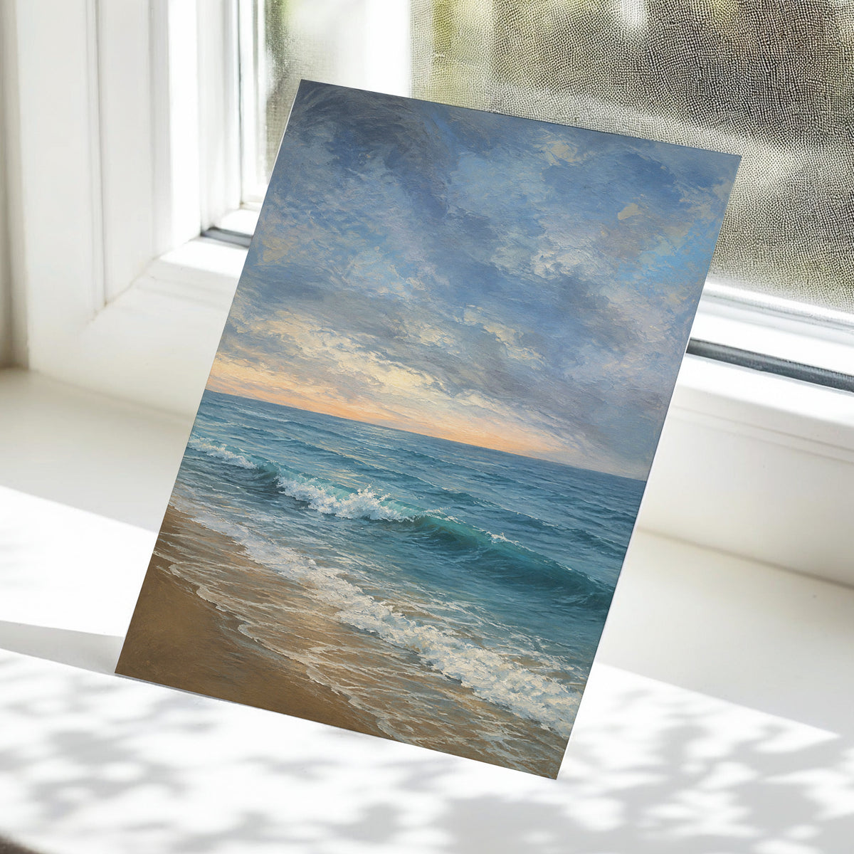 Where the Tide Glows, blue, gray, beige nature wall art displayed in a styled interior, gallery view 5