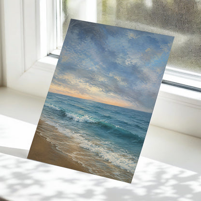 Where the Tide Glows, blue, gray, beige nature wall art displayed in a styled interior, gallery view 5