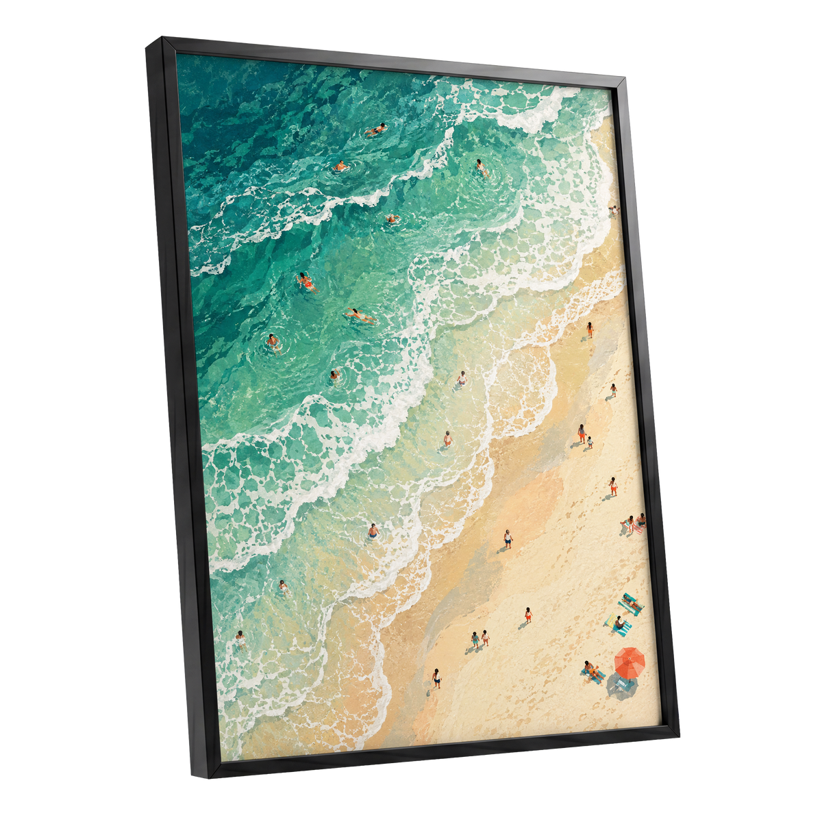 Where the Tide Wanders, blue, green, beige nature wall art shown as a black framed poster wall art print