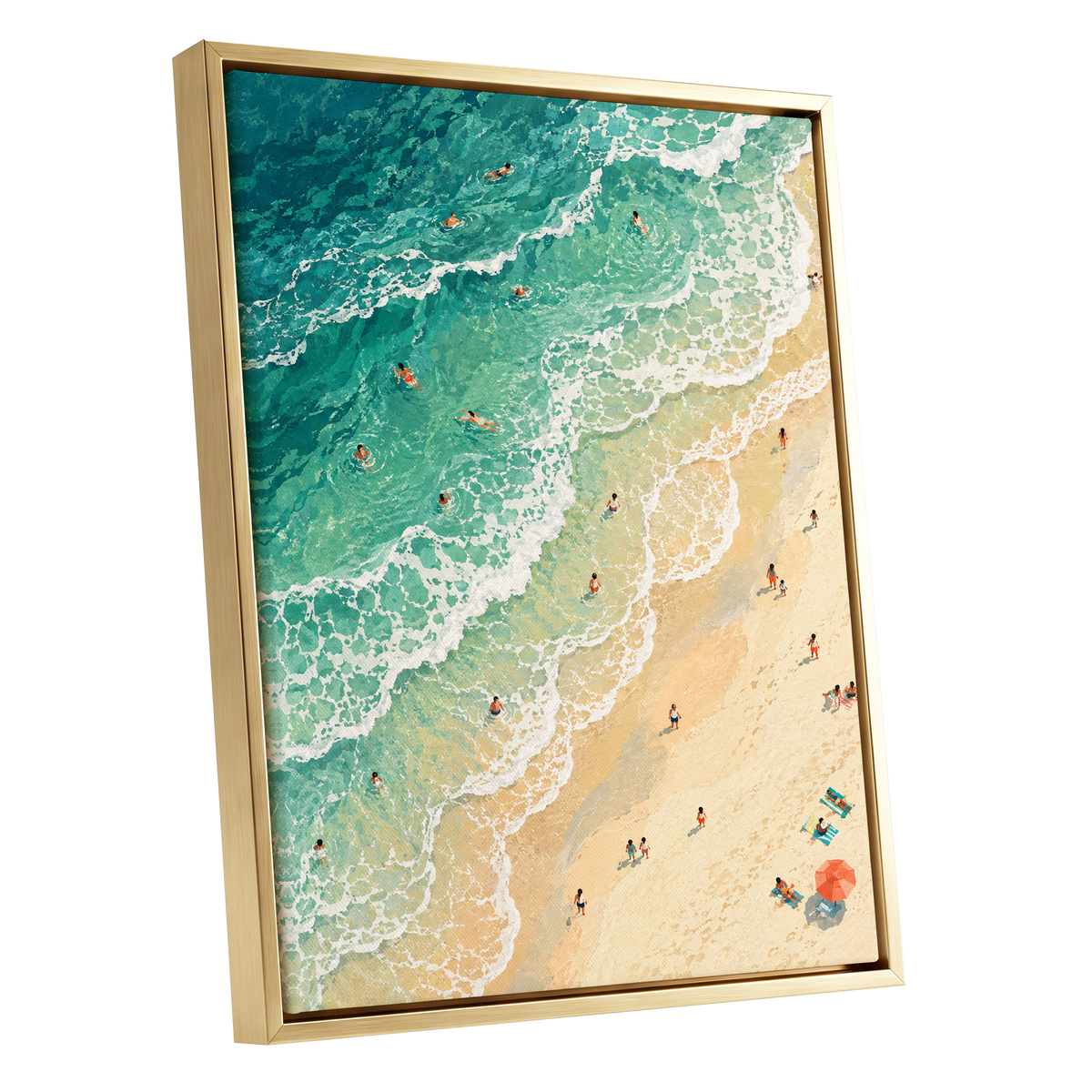 Where the Tide Wanders, blue, green, beige nature wall art shown as a gold framed canvas wall art