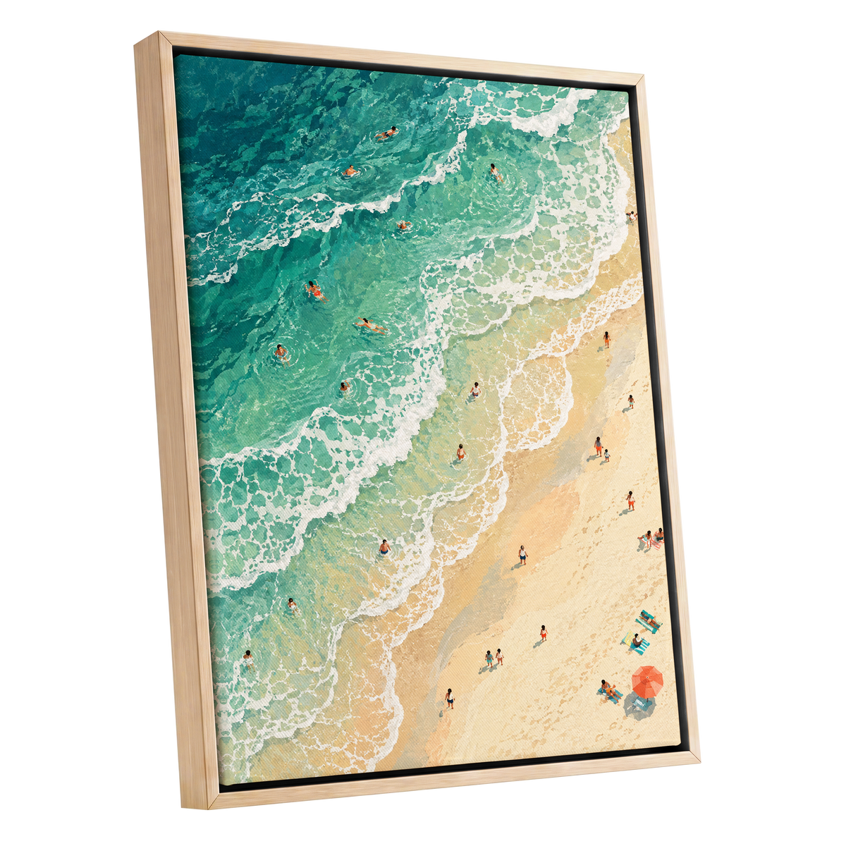 Where the Tide Wanders, blue, green, beige nature wall art shown as a oak framed canvas wall art