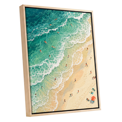 Where the Tide Wanders, blue, green, beige nature wall art shown as a oak framed canvas wall art