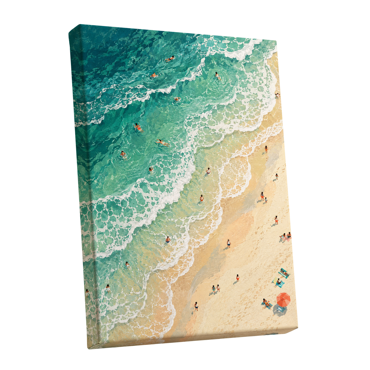 Where the Tide Wanders, blue, green, beige nature wall art shown as a stretched canvas wall art