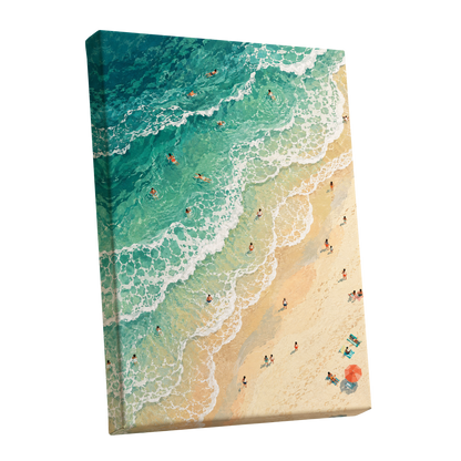 Where the Tide Wanders, blue, green, beige nature wall art shown as a stretched canvas wall art