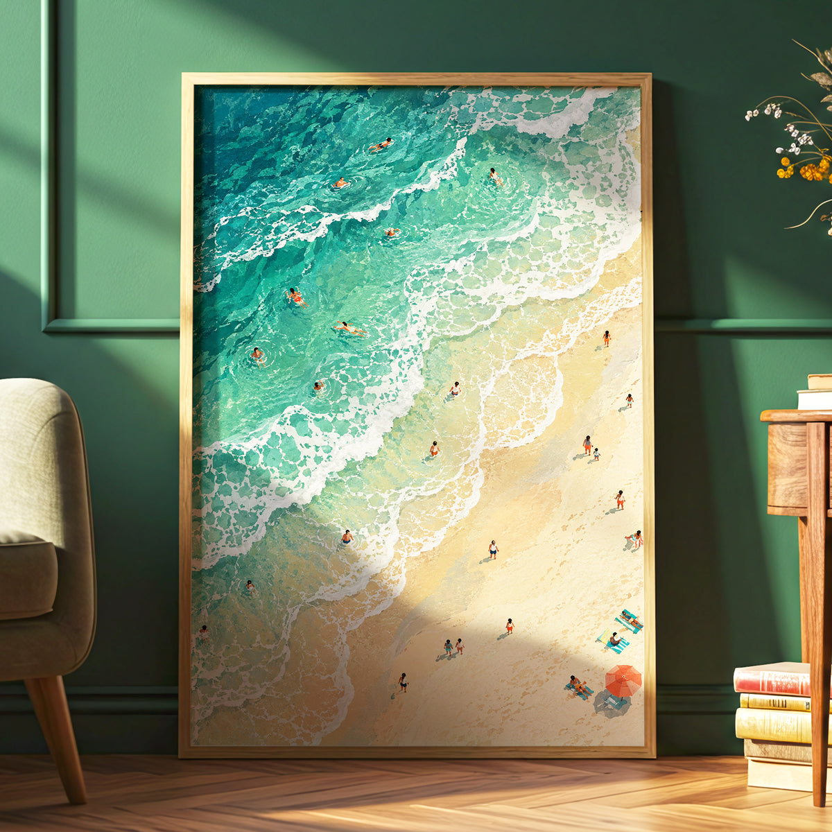 Where the Tide Wanders, blue, green, beige nature wall art displayed in a styled interior, gallery view 2