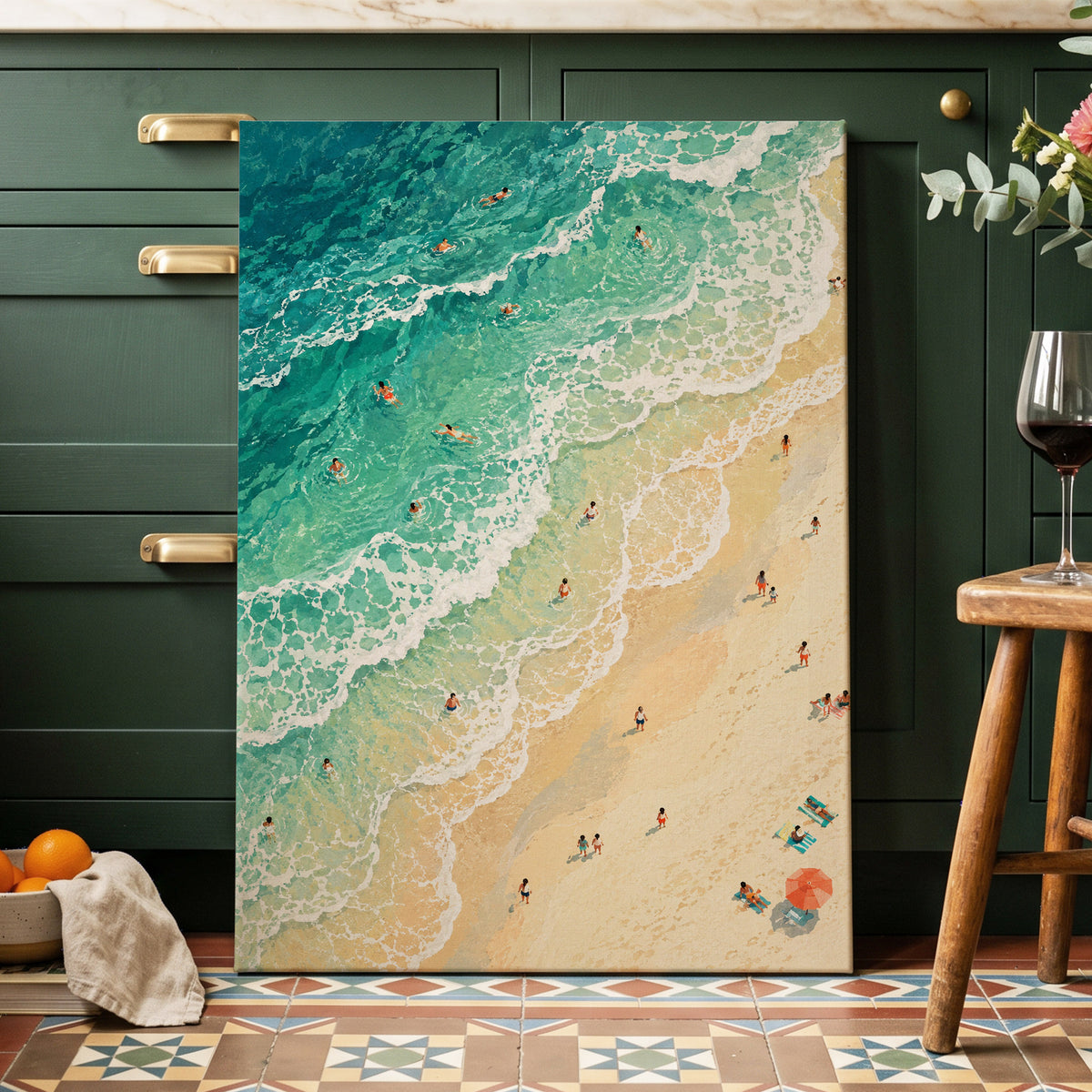 Where the Tide Wanders, blue, green, beige nature wall art displayed in a styled interior, gallery view 3