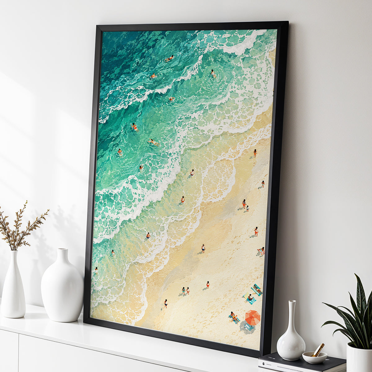 Where the Tide Wanders, blue, green, beige nature wall art displayed in a styled interior, gallery view 6