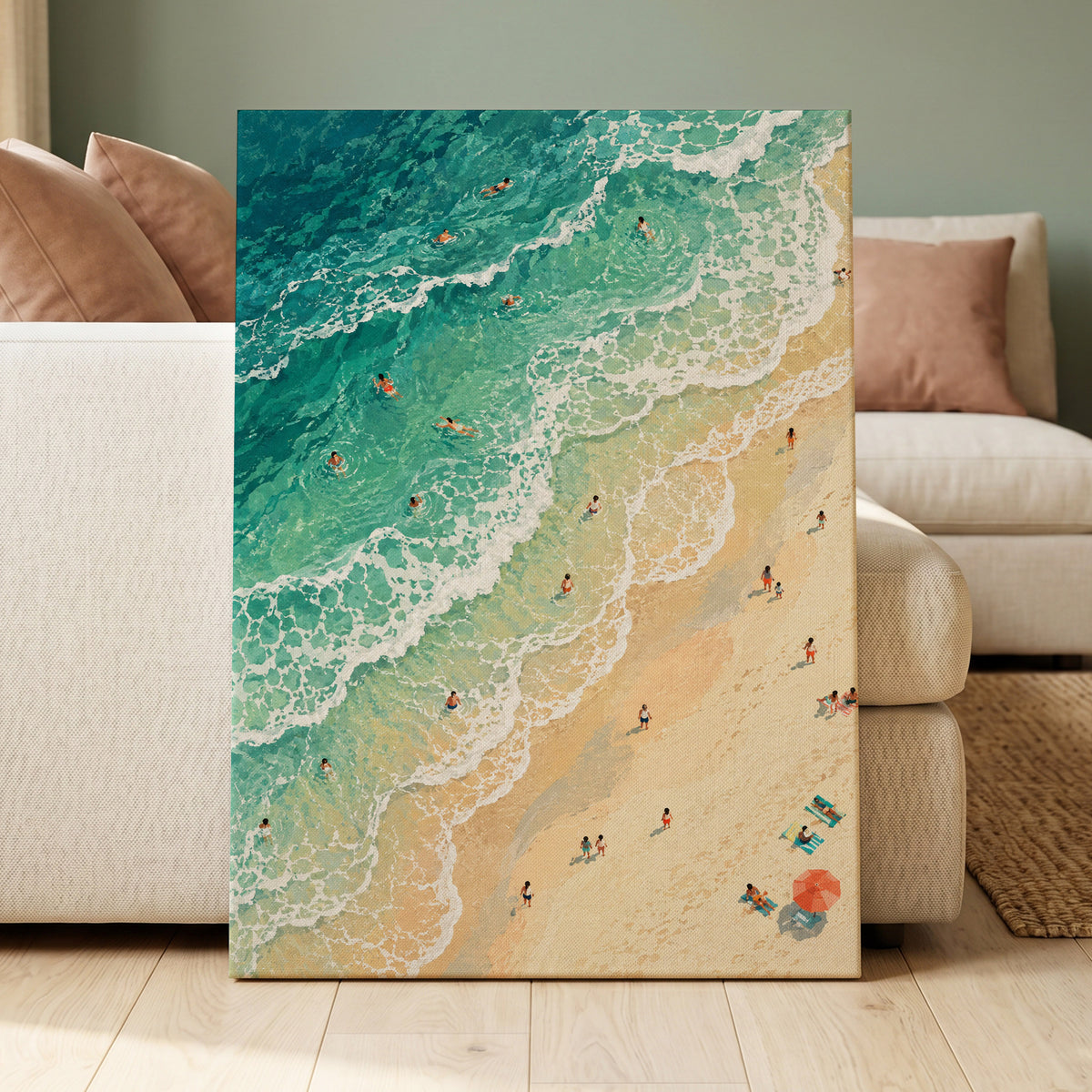 Where the Tide Wanders, blue, green, beige nature wall art displayed in a styled interior, gallery view 7