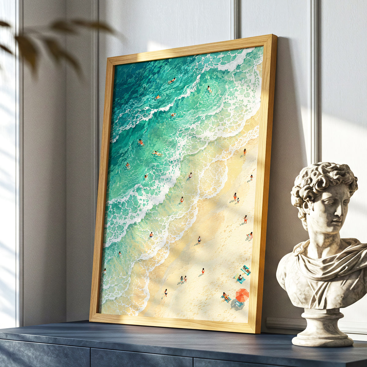 Where the Tide Wanders, blue, green, beige nature wall art displayed in a styled interior, gallery view 9