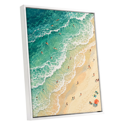 Where the Tide Wanders, blue, green, beige nature wall art shown as a white framed canvas wall art