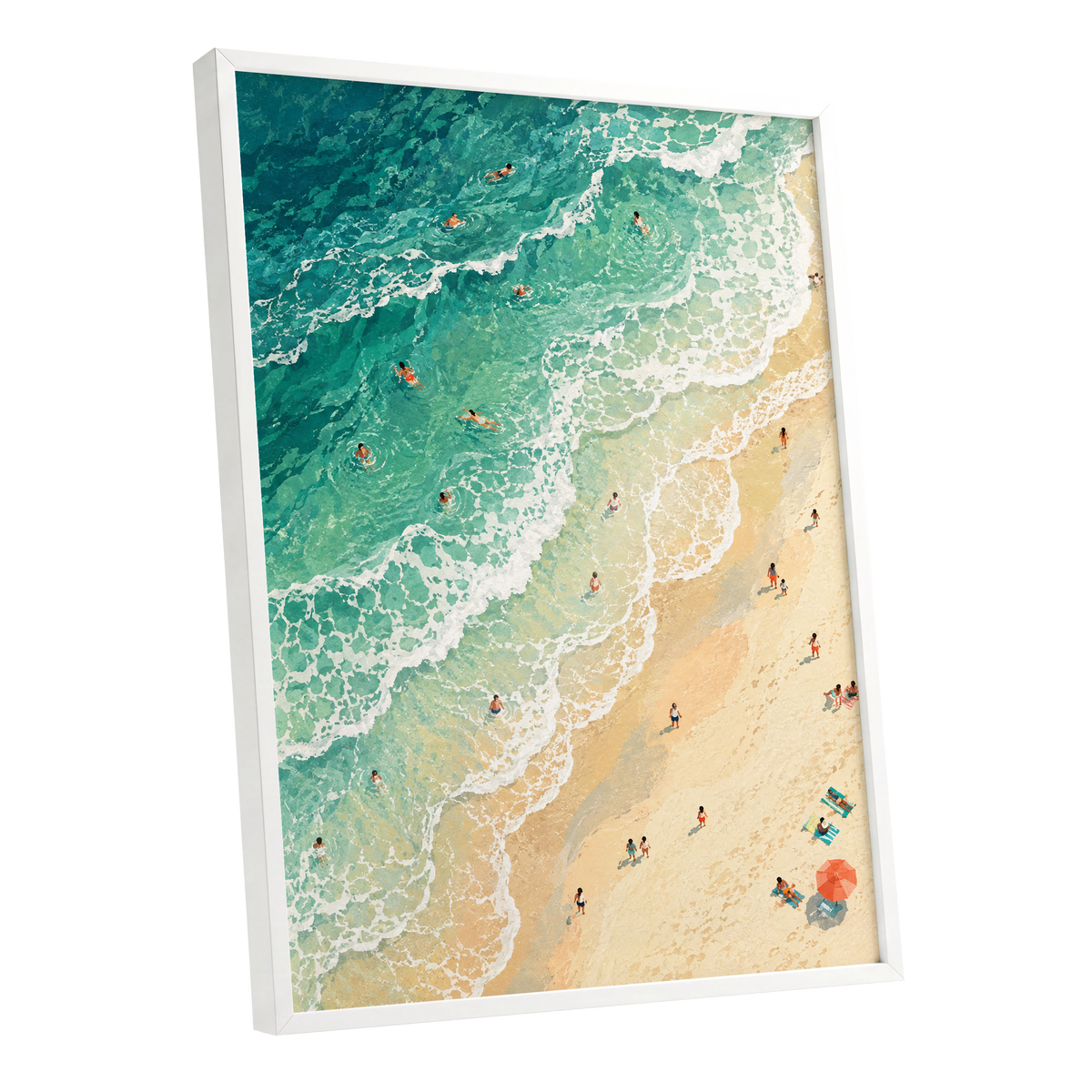 Where the Tide Wanders, blue, green, beige nature wall art shown as a white framed poster wall art print