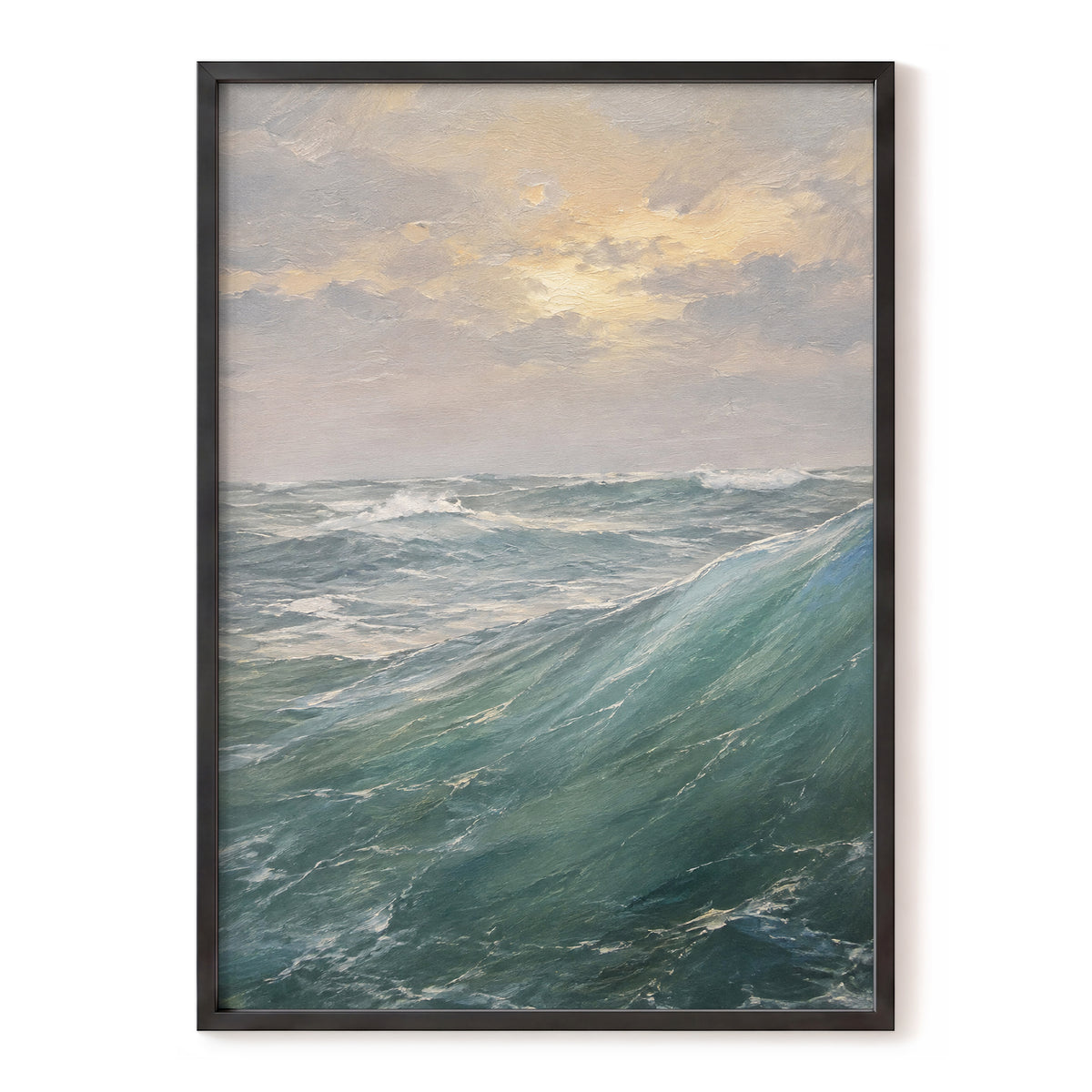Where Waves Gather, blue, green, gray nature wall art, front artwork view