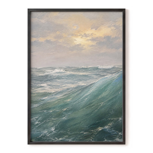 Where Waves Gather, blue, green, gray nature wall art, front artwork view