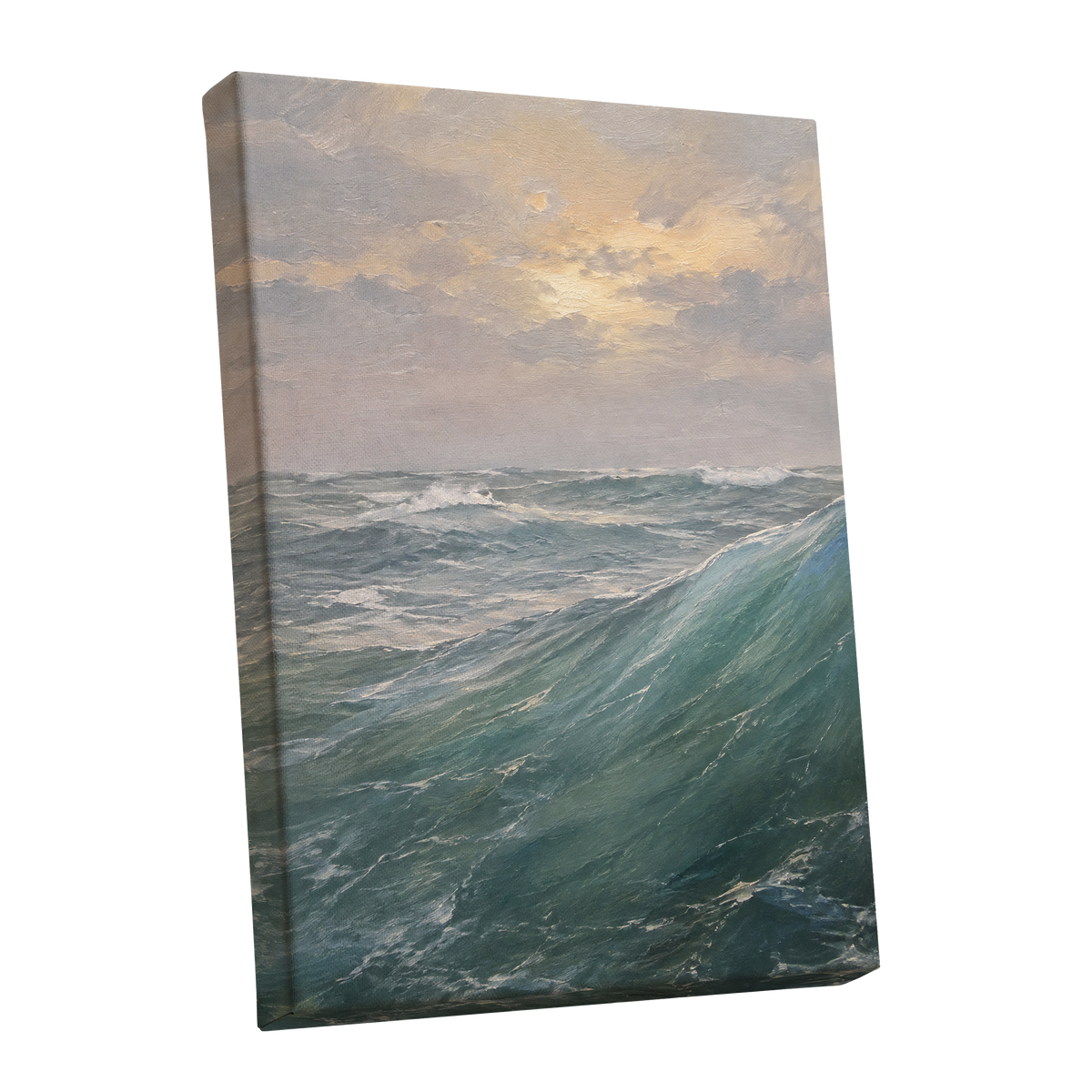 Where Waves Gather, blue, green, gray nature wall art shown as a stretched canvas wall art