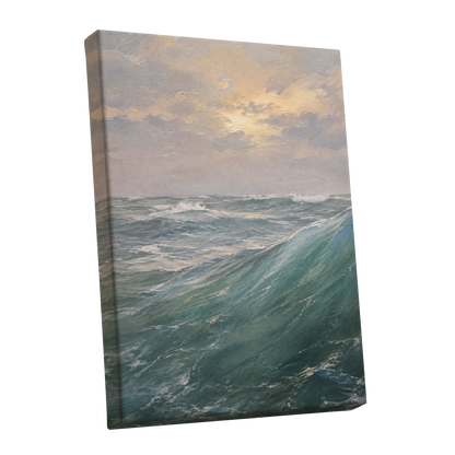 Where Waves Gather, blue, green, gray nature wall art shown as a stretched canvas wall art