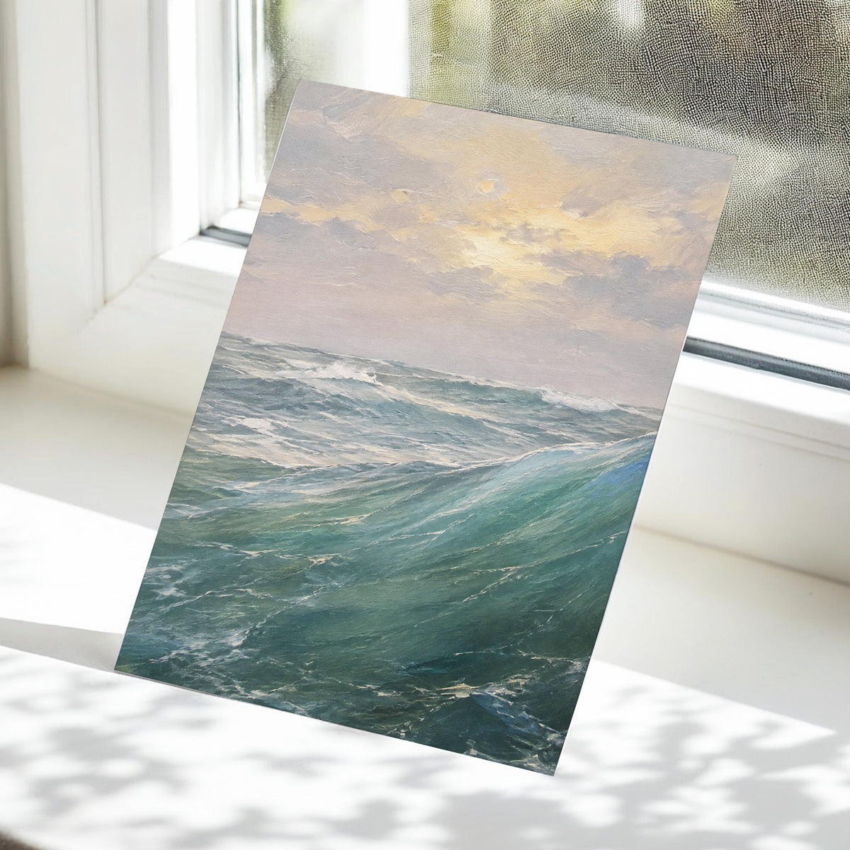 Where Waves Gather, blue, green, gray nature wall art displayed in a styled interior, gallery view 5