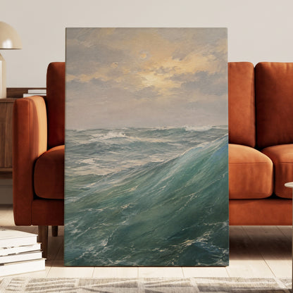 Where Waves Gather, blue, green, gray nature wall art displayed in a styled interior, gallery view 7